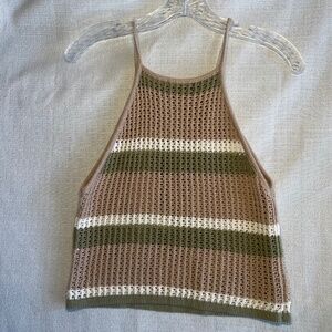 Anthropologie Brown and Green Striped Crochet Top